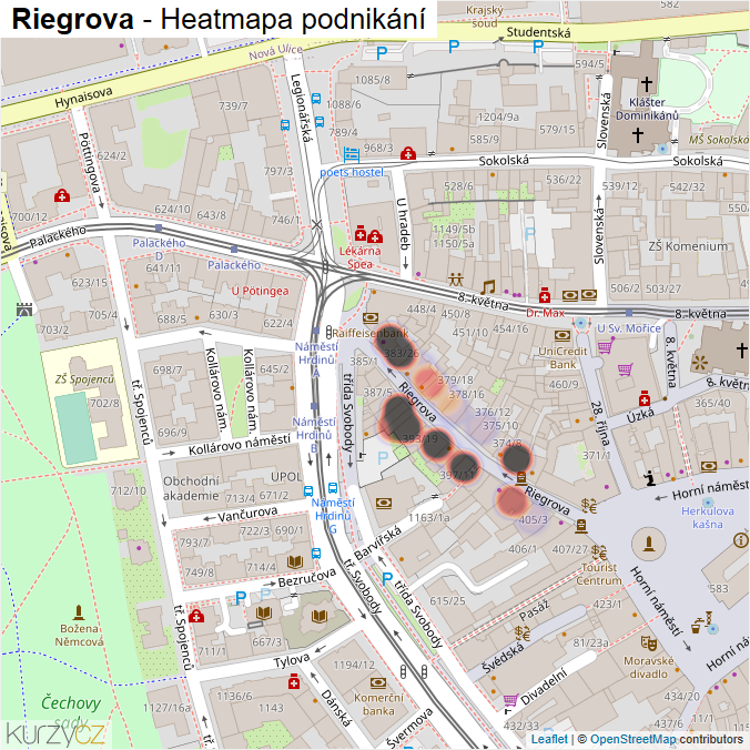 Mapa Riegrova - Firmy v ulici.
