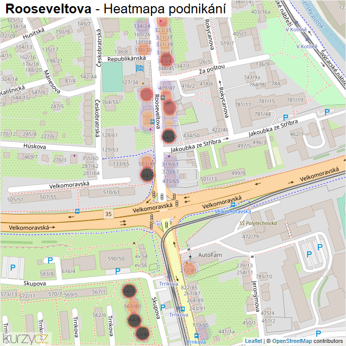 Mapa Rooseveltova - Firmy v ulici.
