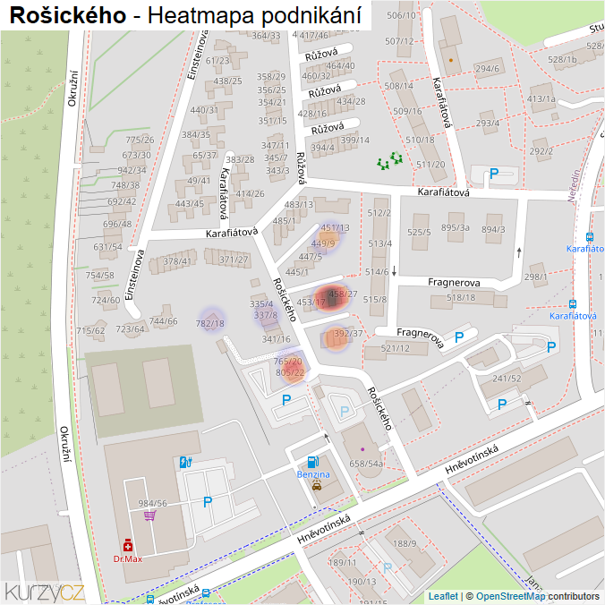 Mapa Rošického - Firmy v ulici.
