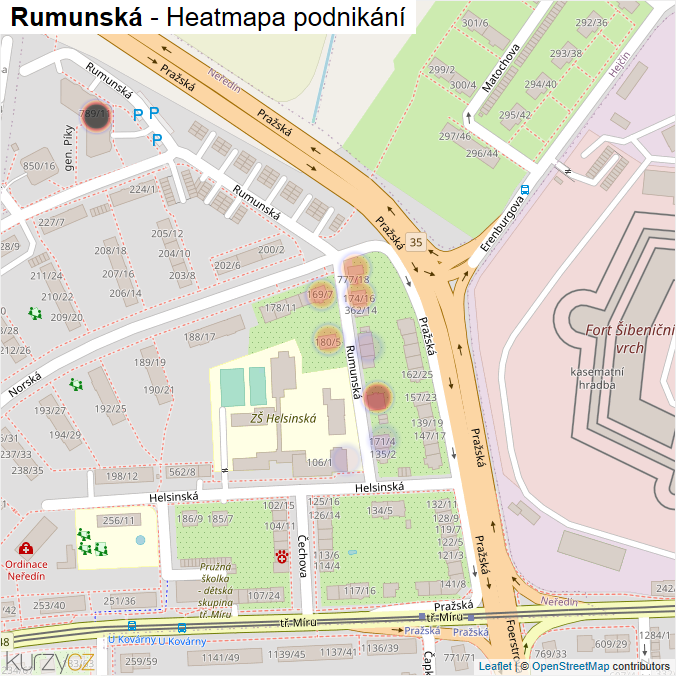 Mapa Rumunská - Firmy v ulici.
