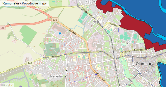Rumunská - záplavové mapy stoleté vody