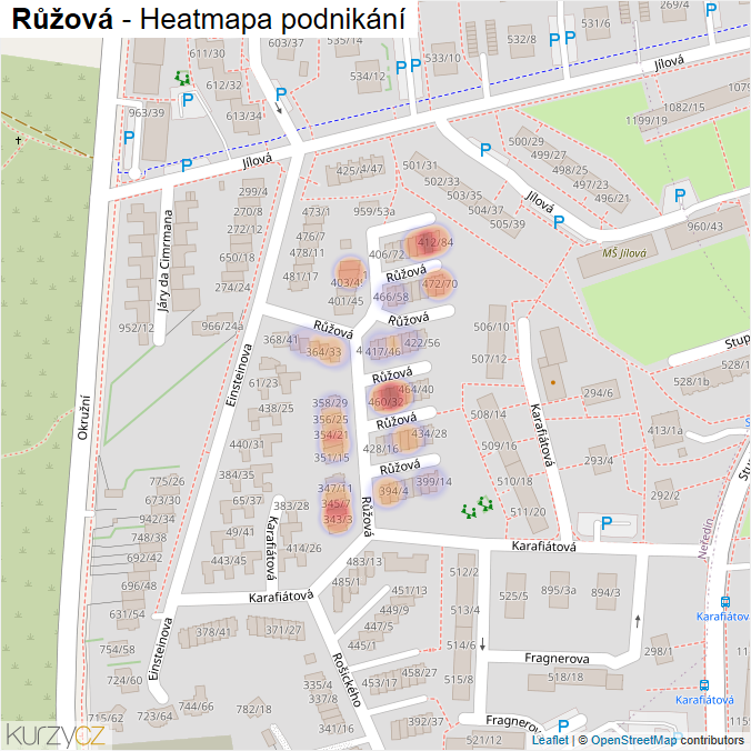 Mapa Růžová - Firmy v ulici.