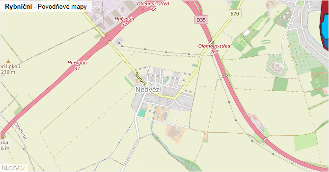 Rybniční - záplavové mapy stoleté vody