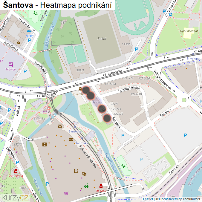 Mapa Šantova - Firmy v ulici.