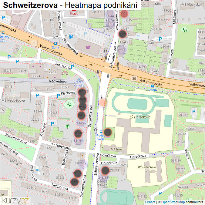 Mapa Schweitzerova - Firmy v ulici.