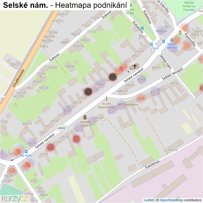 Mapa Selské nám. - Firmy v ulici.