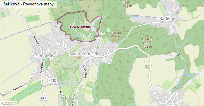 Šeříková - záplavové mapy stoleté vody