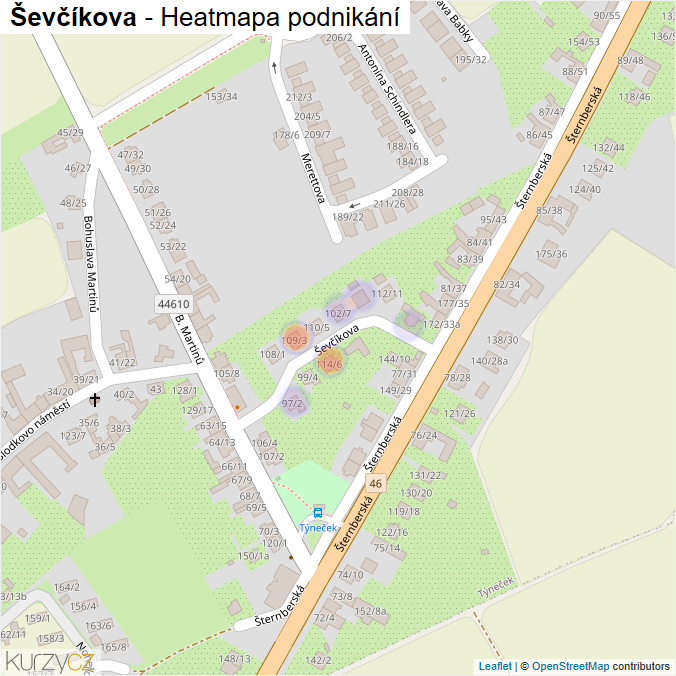 Mapa Ševčíkova - Firmy v ulici.