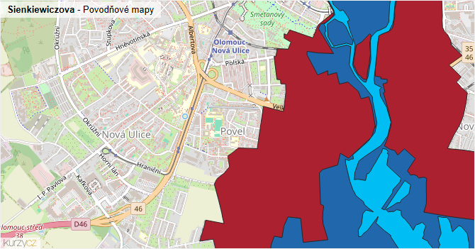 Sienkiewiczova - záplavové mapy stoleté vody