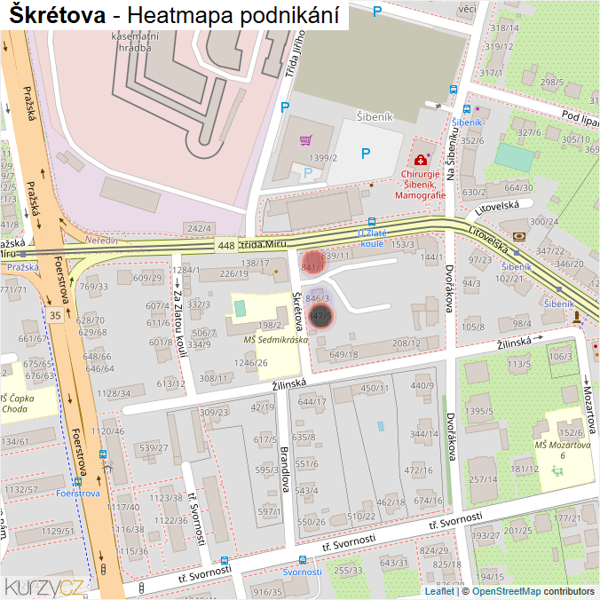 Mapa Škrétova - Firmy v ulici.