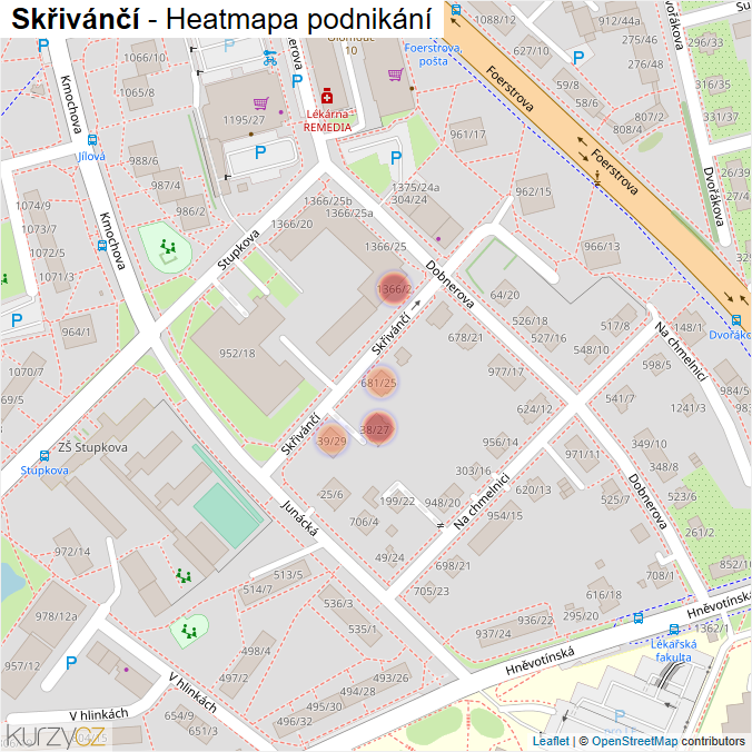 Mapa Skřivánčí - Firmy v ulici.
