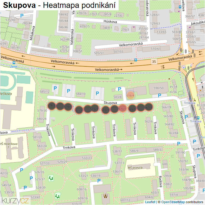Mapa Skupova - Firmy v ulici.