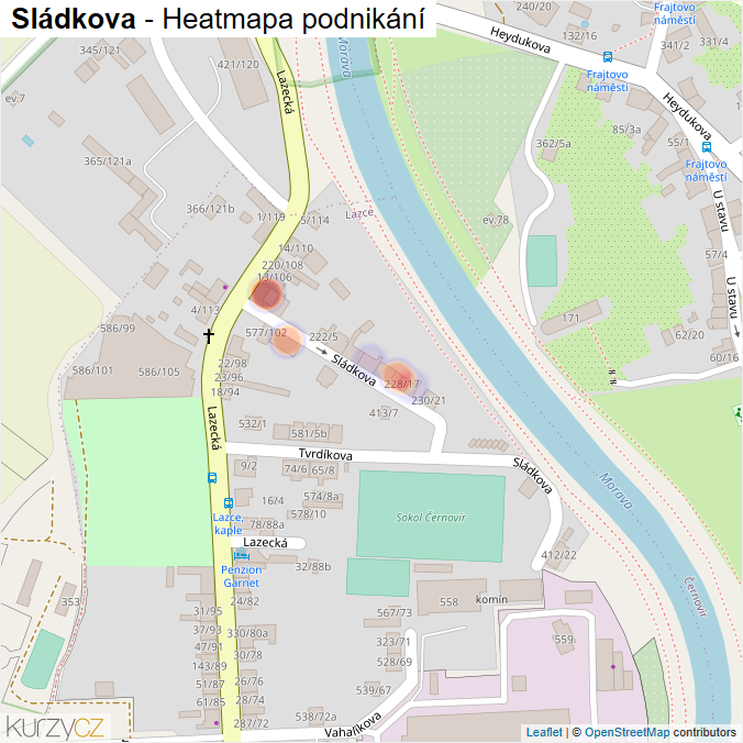 Mapa Sládkova - Firmy v ulici.
