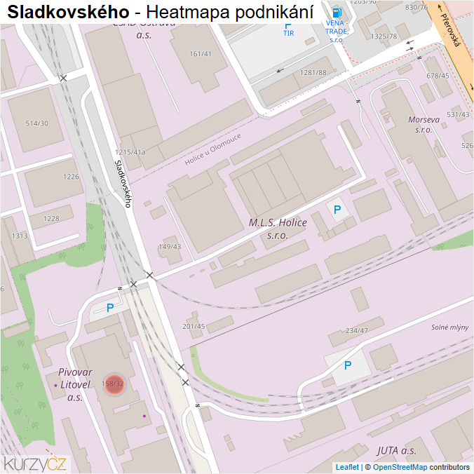 Mapa Sladkovského - Firmy v ulici.