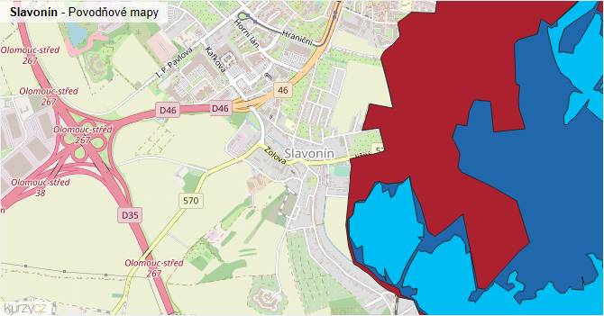 Slavonín - záplavové mapy stoleté vody