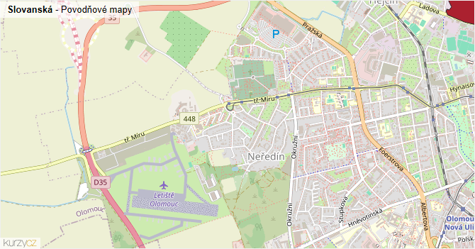 Slovanská - záplavové mapy stoleté vody