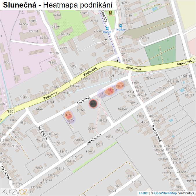 Mapa Slunečná - Firmy v ulici.