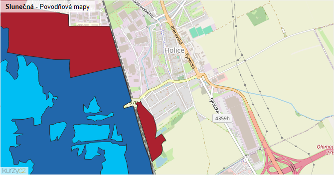 Slunečná - záplavové mapy stoleté vody