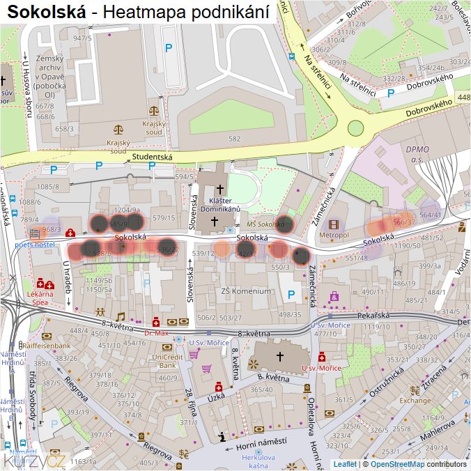 Mapa Sokolská - Firmy v ulici.