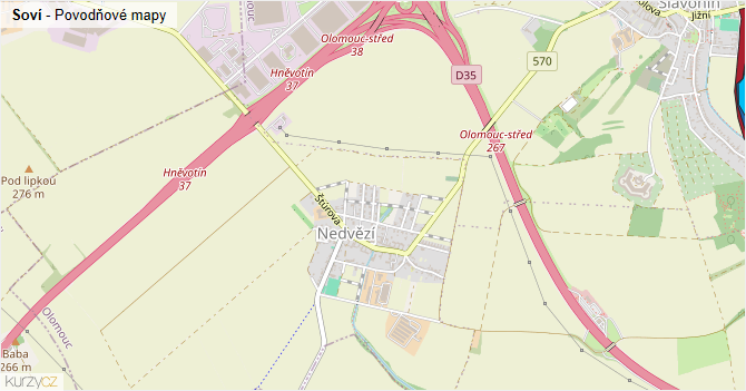 Soví - záplavové mapy stoleté vody