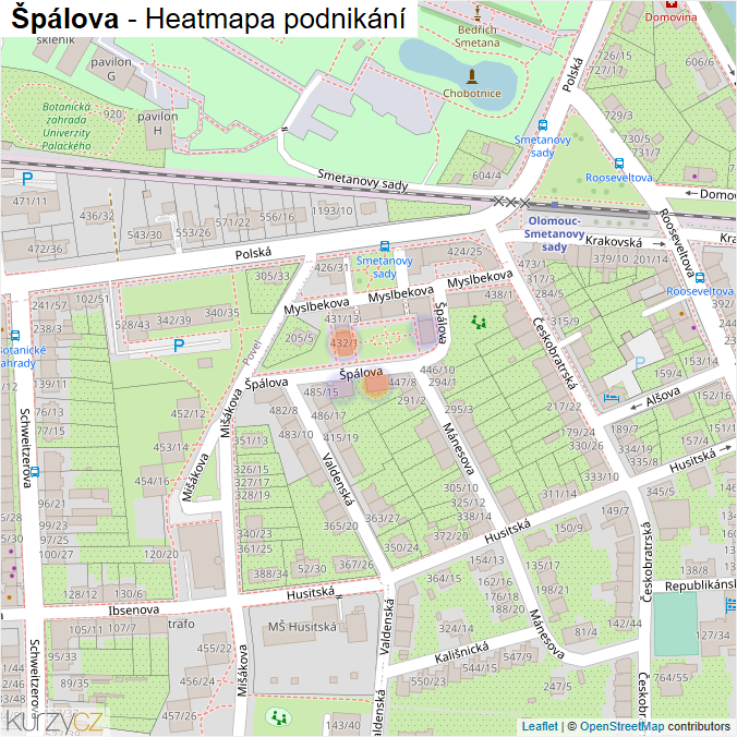 Mapa Špálova - Firmy v ulici.