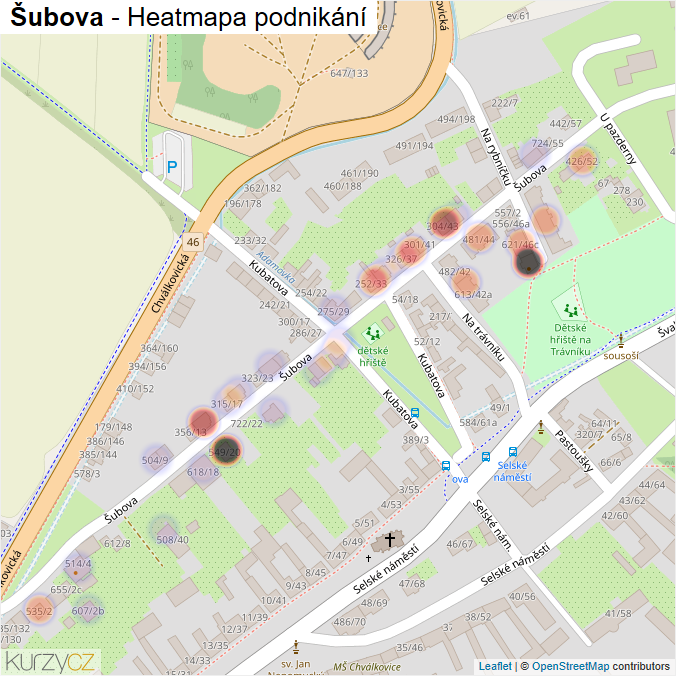 Mapa Šubova - Firmy v ulici.