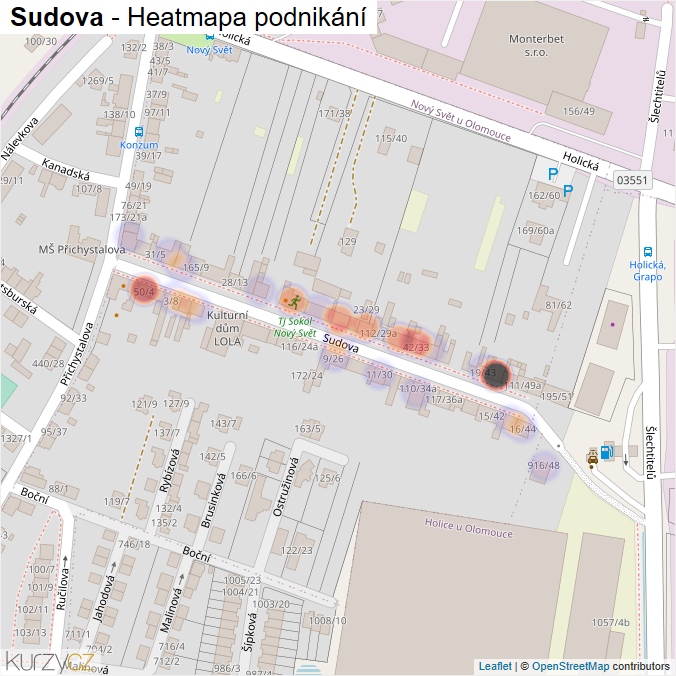 Mapa Sudova - Firmy v ulici.