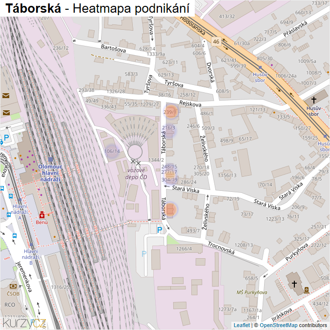 Mapa Táborská - Firmy v ulici.
