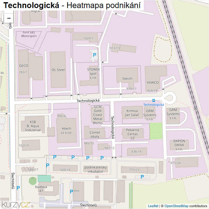 Mapa Technologická - Firmy v ulici.