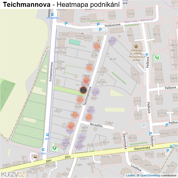 Mapa Teichmannova - Firmy v ulici.
