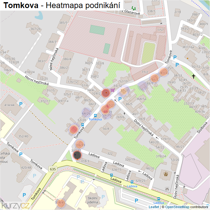 Mapa Tomkova - Firmy v ulici.