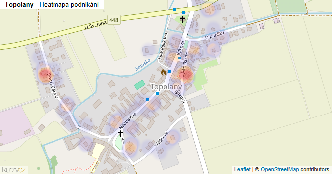 Topolany - mapa podnikání