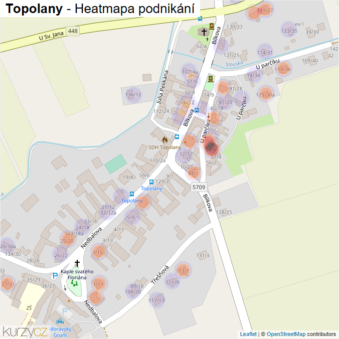 Mapa Topolany - Firmy v části obce.