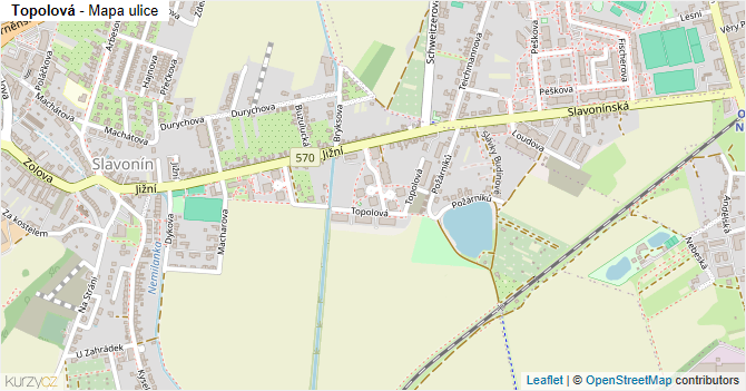 Topolová - mapa ulice