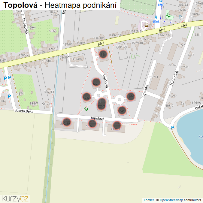 Mapa Topolová - Firmy v ulici.