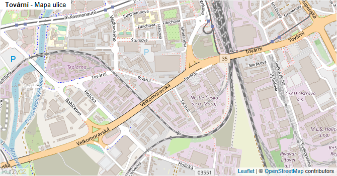Tovární - mapa ulice