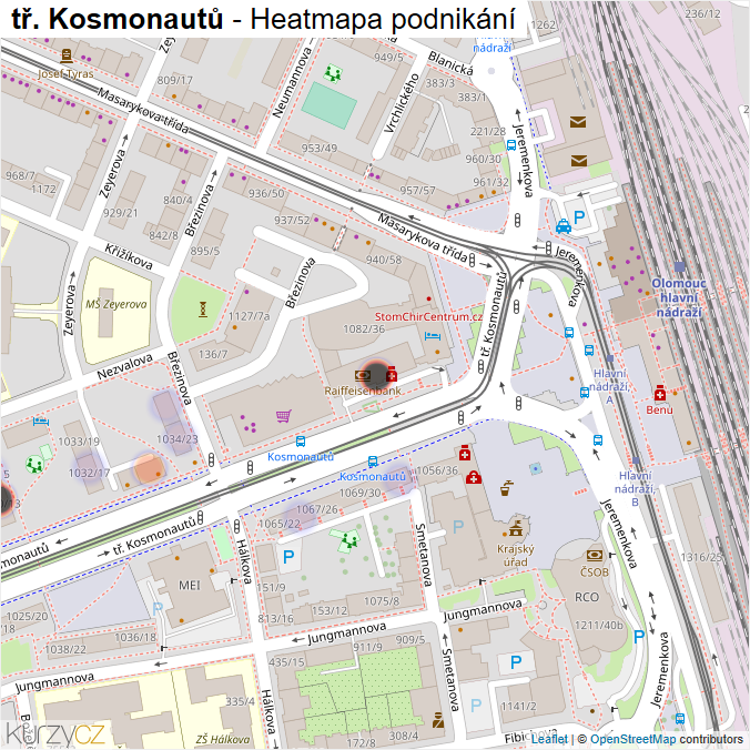 Mapa tř. Kosmonautů - Firmy v ulici.