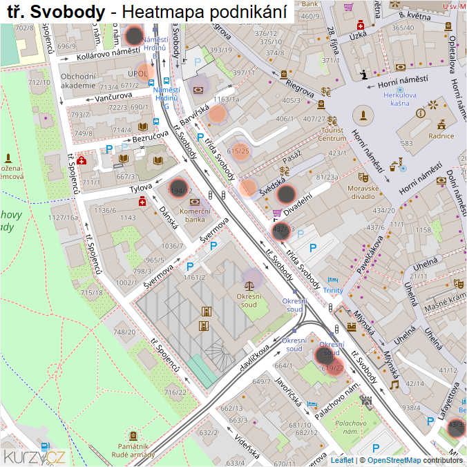 Mapa tř. Svobody - Firmy v ulici.