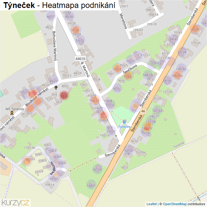 Mapa Týneček - Firmy v části obce.