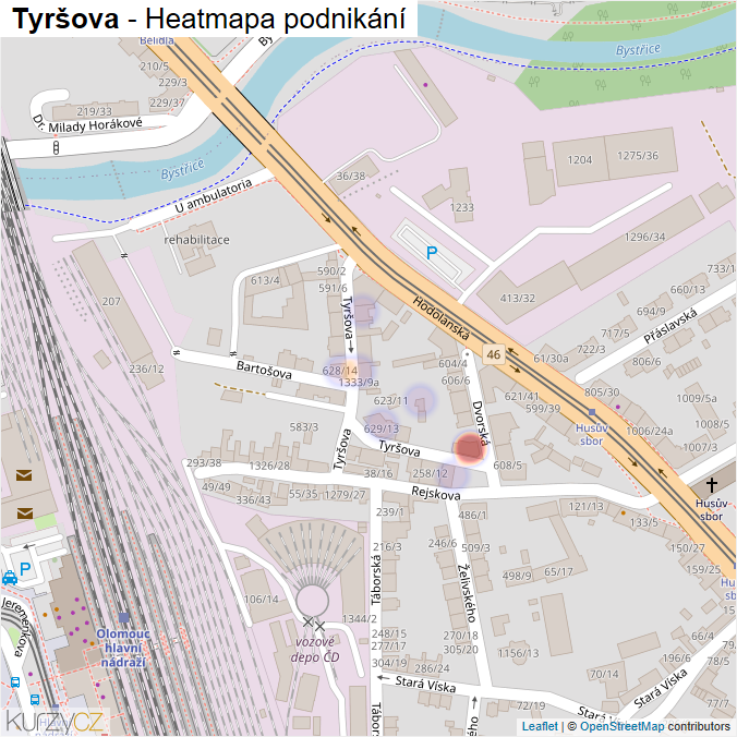 Mapa Tyršova - Firmy v ulici.