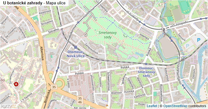 U botanické zahrady - mapa ulice
