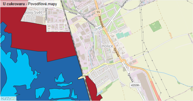 U cukrovaru - záplavové mapy stoleté vody