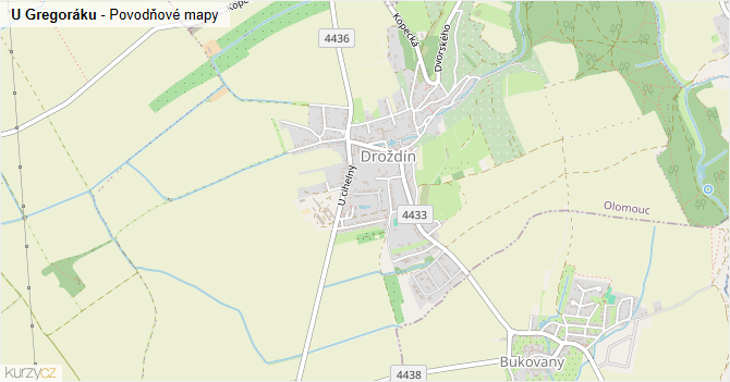 U Gregoráku - záplavové mapy stoleté vody
