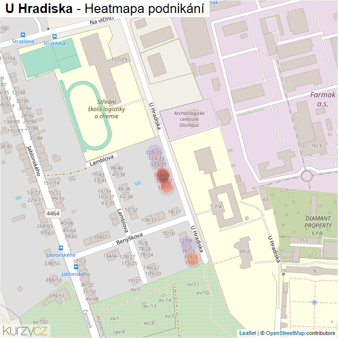 Mapa U Hradiska - Firmy v ulici.