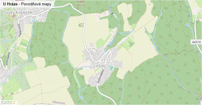 U Hráze - záplavové mapy stoleté vody