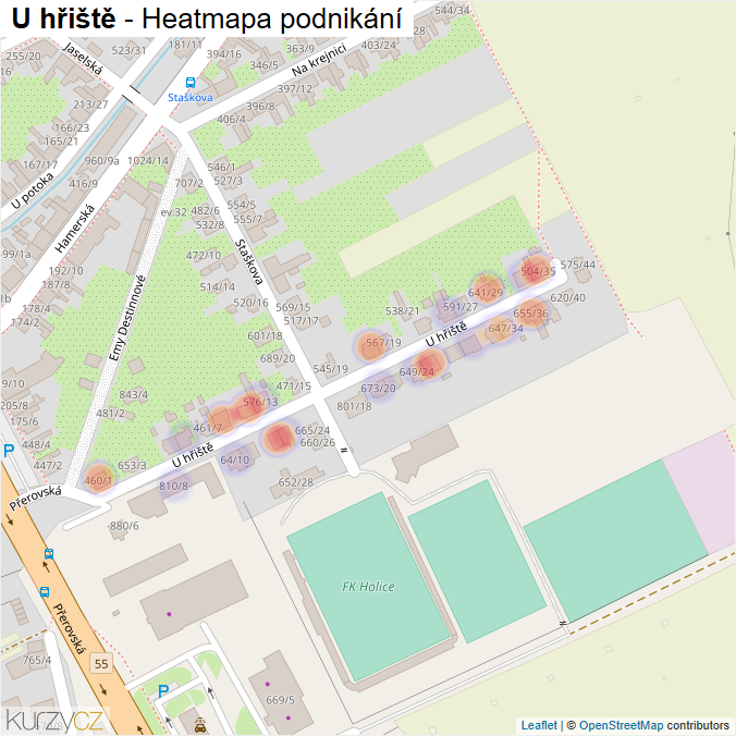 Mapa U hřiště - Firmy v ulici.