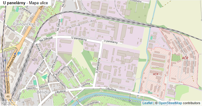U panelárny - mapa ulice