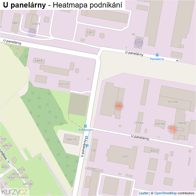 Mapa U panelárny - Firmy v ulici.
