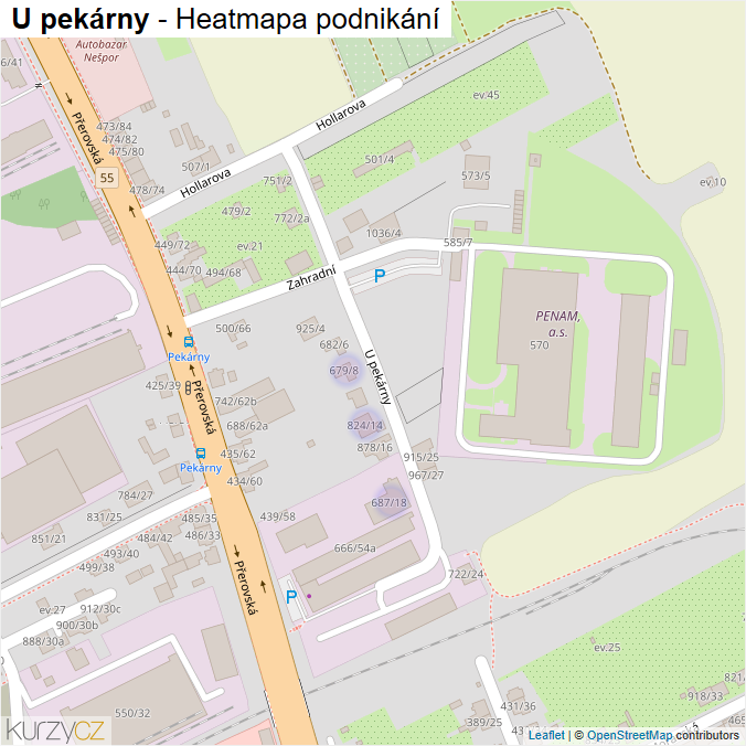 Mapa U pekárny - Firmy v ulici.