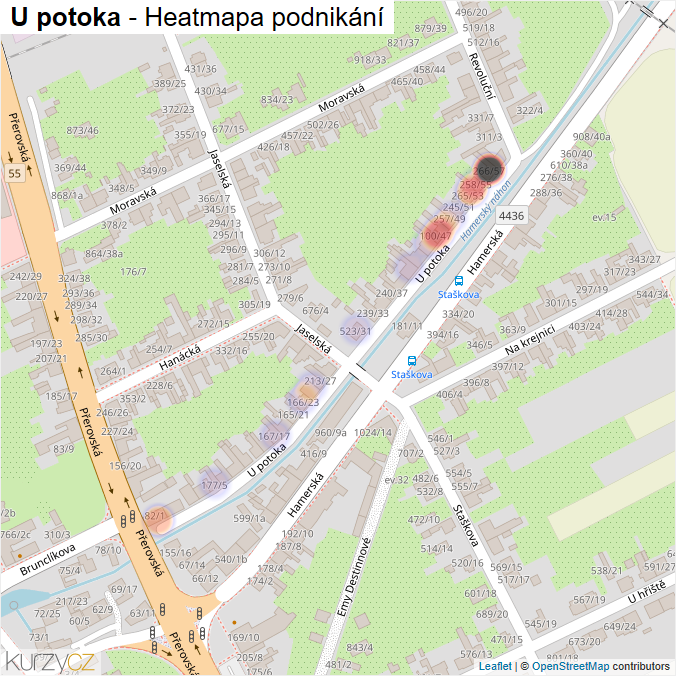 Mapa U potoka - Firmy v ulici.